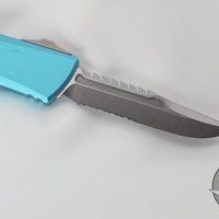 Microtech Combat Troodon Gen III OTF Knife- Interceptor Edge- Turquoise Handle- Stonewash Part Serrated Blade 1217-11 TQS