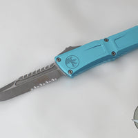 Microtech Combat Troodon Gen III OTF Knife- Interceptor Edge- Turquoise Handle- Apocalyptic Part Serrated Blade 1217-11 APTQS