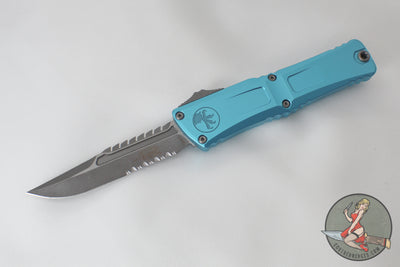 Microtech Combat Troodon Gen III OTF Knife- Interceptor Edge- Turquoise Handle- Apocalyptic Part Serrated Blade 1217-11 APTQS