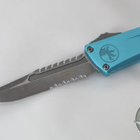 Microtech Combat Troodon Gen III OTF Knife- Interceptor Edge- Turquoise Handle- Apocalyptic Part Serrated Blade 1217-11 APTQS