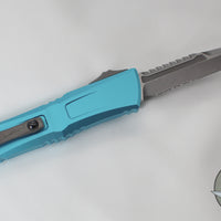 Microtech Combat Troodon Gen III OTF Knife- Interceptor Edge- Turquoise Handle- Apocalyptic Part Serrated Blade 1217-11 APTQS