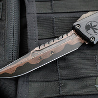 Microtech Combat Troodon Gen III OTF Knife- Interceptor Edge- Black Hefted Handle- Baker Forge Raindrop Coppermai Damascus- DLC HW 1217-16 MS1 v2