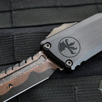 Microtech Combat Troodon Gen III OTF Knife- Interceptor Edge- Black Hefted Handle- Baker Forge Raindrop Coppermai Damascus- DLC HW 1217-16 MS1 v2