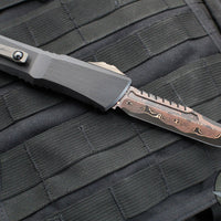 Microtech Combat Troodon Gen III OTF Knife- Interceptor Edge- Black Hefted Handle- Baker Forge Raindrop Coppermai Damascus- DLC HW 1217-16 MS1 v2