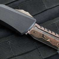 Microtech Combat Troodon Gen III OTF Knife- Interceptor Edge- Black Hefted Handle- Baker Forge Raindrop Coppermai Damascus- DLC HW 1217-16 MS1 v2