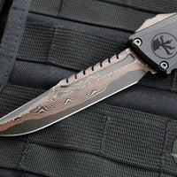 Microtech Combat Troodon Gen III OTF Knife- Interceptor Edge- Black Hefted Handle- Baker Forge Raindrop Coppermai Damascus- DLC HW 1217-16 MS1 v3