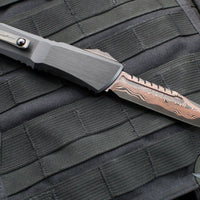 Microtech Combat Troodon Gen III OTF Knife- Interceptor Edge- Black Hefted Handle- Baker Forge Raindrop Coppermai Damascus- DLC HW 1217-16 MS1 v3