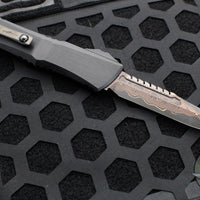 Microtech Combat Troodon Gen III OTF Knife- Interceptor Edge- Black Hefted Handle- Baker Forge Raindrop Coppermai Damascus- DLC HW 1217-16 MS1 v4