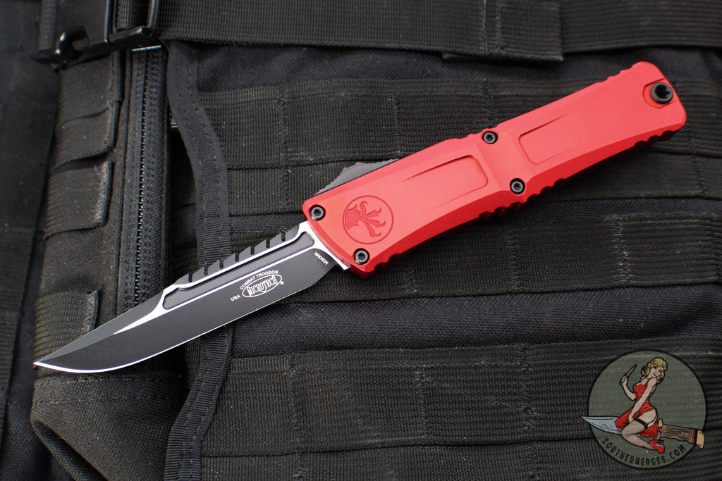 Microtech Combat Troodon Gen III OTF Knife- Interceptor Edge- Red Handle- Black Blade 1217-1 RDS