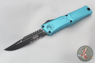 Microtech Combat Troodon Gen III OTF Knife- Interceptor Edge- Turquoise Handle- Black Part Serrated Blade 1217-2 TQS