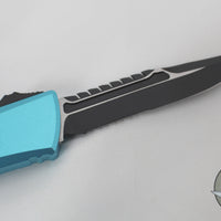 Microtech Combat Troodon Gen III OTF Knife- Interceptor Edge- Turquoise Handle- Black Part Serrated Blade 1217-2 TQS
