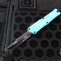 Microtech Combat Troodon Gen III OTF Knife- Interceptor Edge- Turquoise Handle- Black Part Serrated Blade 1217-2 TQS