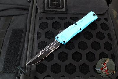 Microtech Combat Troodon Gen III OTF Knife- Interceptor Edge- Turquoise Handle- Black Part Serrated Blade 1217-2 TQS