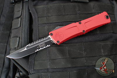Microtech Combat Troodon Gen III OTF Knife- Interceptor Edge- Red Handle- Black Part Serrated Blade 1217-2 RDS