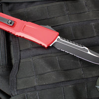 Microtech Combat Troodon Gen III OTF Knife- Interceptor Edge- Red Handle- Black Part Serrated Blade 1217-2 RDS