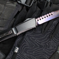 Microtech Combat Troodon Gen III OTF Knife- Hellhound Edge- Black Handle- Baker Forge Blued Damascus- 1219-16 MS3