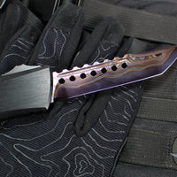 Microtech Combat Troodon Gen III OTF Knife- Hellhound Edge- Black Handle- Baker Forge Blued Damascus- 1219-16 MS3