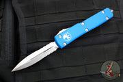 Microtech Ultratech OTF Knife- Double Edge- Blue with Stonewash Part Serrated Blade 122-11 BL