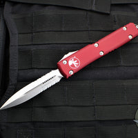 Microtech Ultratech OTF Knife- Double Edge- Merlot Red with Stonewash Part Serrated Blade 122-11 MR