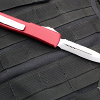 Microtech Ultratech OTF Knife- Double Edge- Merlot Red with Stonewash Part Serrated Blade 122-11 MR
