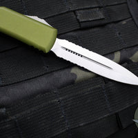Microtech Ultratech OTF Knife- Double Edge- OD Green Handle- Stonewash Part Serrated Blade 122-11 OD