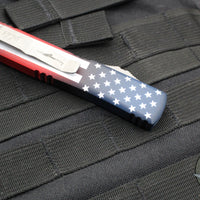 Microtech Ultratech OTF Knife- Double Edge- Flag Graphic Handle- Apocalyptic Full Serrated Blade 122-12 APFLAGS