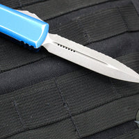 Microtech Ultratech OTF Knife- Double Edge- Distressed Blue- Apocalyptic Full Serrated Blade 122-12 DBL