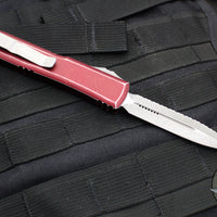 Microtech Ultratech OTF Knife- Double Edge- Merlot Red Handle- Apocalyptic Full Serrated Blade 122-12 DMR