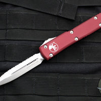 Microtech Ultratech OTF Knife- Double Edge- Merlot Red Handle with Full Serrated Stonewash Blade 122-12 MR