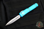 Microtech Ultratech OTF Knife- Double Edge- Turquoise Handle- Stonewash Full Serrated Blade 122-12 TQ