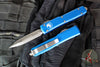 Microtech Ultratech OTF Knife- Double Edge- Blue Handle- Full Serrated Stonewash Blade 122-12 BL