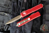 Microtech Ultratech OTF Knife- Double Edge- Red Handle- Stonewash Plain Edge 122-13 RD