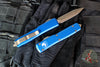 Microtech Ultratech OTF Knife- Double Edge- Blue Handle- Bronzed Apocalyptic Blade and Hardware 122-13 APBL