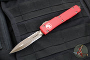 Microtech Ultratech OTF Knife- Double Edge- Red Handle- Bronzed Apocalyptic Part Serrated Blade and Hardware 122-14 APRD