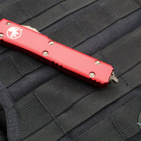 Microtech Ultratech OTF Knife- Double Edge- Red Handle- Bronzed Apocalyptic Part Serrated Blade and Hardware 122-14 APRD