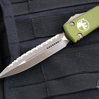 Microtech Ultratech OTF Knife- Double Edge- OD Green Handle- Bronzed Apocalyptic Full Serrated Blade and Hardware 122-15 APOD