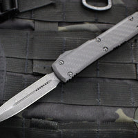 Microtech Ultratech OTF Knife- Double Edge- Carbon Fiber Top- Damascus Blade 122-16 CFS SN611