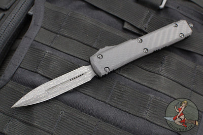 Microtech Ultratech OTF Knife- Double Edge- Carbon Fiber Top- Damascus Blade 122-16 CFS SN748