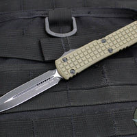 Microtech Ultratech OTF Knife- Double Edge- Frag Pattern OD Green G-10 Top- Black Plain Edge Blade 122-1 FRGTODS