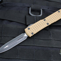Microtech Ultratech OTF Knife- Double Edge- Frag Pattern Tan G-10 Top- Black Plain Edge Blade 122-1 FRGTTAS