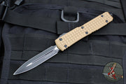 Microtech Ultratech OTF Knife- Double Edge- Frag Pattern Tan G-10 Top- Black Plain Edge Blade 122-1 FRGTTAS