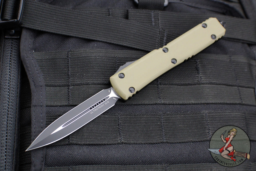 Microtech Ultratech OTF Knife- Double Edge- OD Green G-10 Handle-  Black Blade 122-1 GTODS