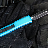 Microtech Ultratech OTF Knife- Double Edge- Turquoise Handle- Black Blade 122-1 TQ