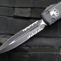 Microtech Ultratech OTF Knife- Double Edge- Black Cerakoted Handle- Black Cerakoted Part Serrated Blade 122-2 CBK 2018
