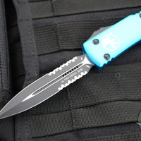 Microtech Ultratech OTF Knife- Double Edge- Turquoise Handle- Black Part Serrated Blade 122-2 TQ