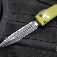 Microtech Ultratech OTF Knife- Double Edge- OD Green Handle- Black Full Serrated Blade 122-3 OD