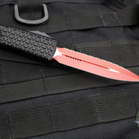 Microtech Sith Lord Ultratech OTF Knife- Double Edge- Black Tri-Grip Handle- Red Full Serrated Blade 122-3 SL