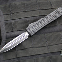 Microtech Ultratech OTF Knife- Double Edge- Tactical- Black G-10 Frag Handle-Black Full Serrated Edge Blade 122-3 TFRGTBKS