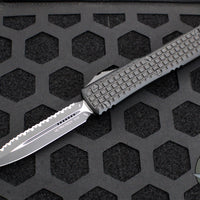 Microtech Ultratech OTF Knife- Double Edge- Tactical- Black Frag Handle-Black Full Serrated Edge Blade 122-3 TFRS