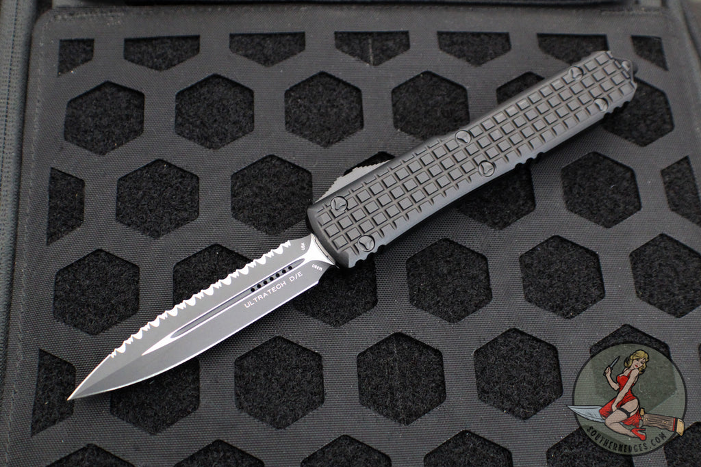 Microtech Ultratech OTF Knife- Double Edge- Tactical- Black Frag Handl ...